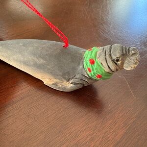 Novelty Wood hand painted Manatee Holiday Ornament